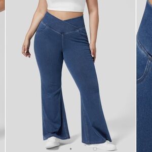 Halara High Waisted Crossover Pocket Stretchy Knit Casual Plus Size Flare Jeans